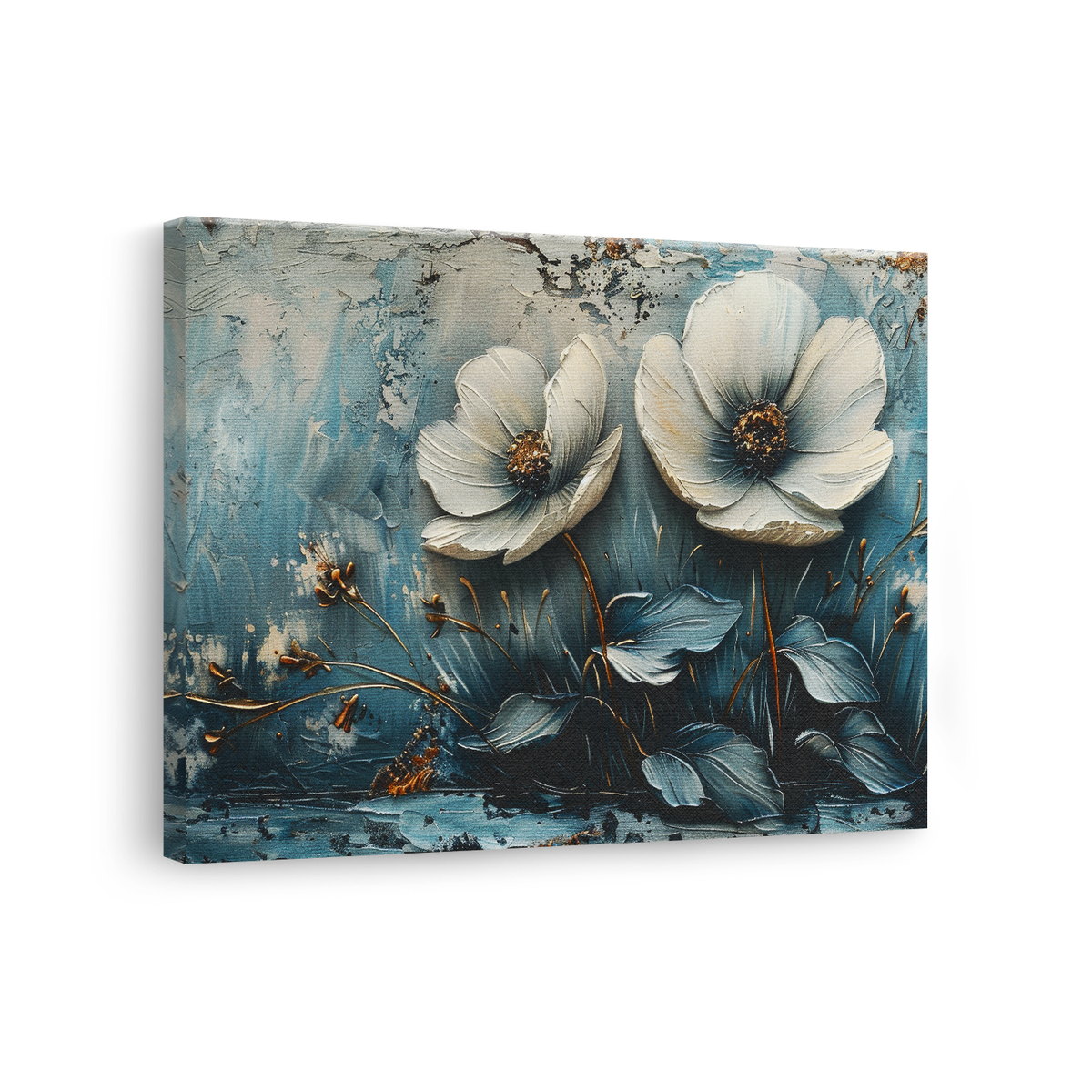 Tablou-Canvas-Flori-Albe-pe-Fundal-Texturat-Alb-Albastru-IPCVBST-8-Lateral
