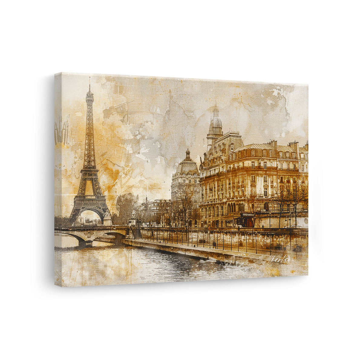 Tablou-Canvas-Peisaj-Parizian-Vintage-Turnul-Eiffel-Sepia-Auriu-IPCVBST-2-Lateral