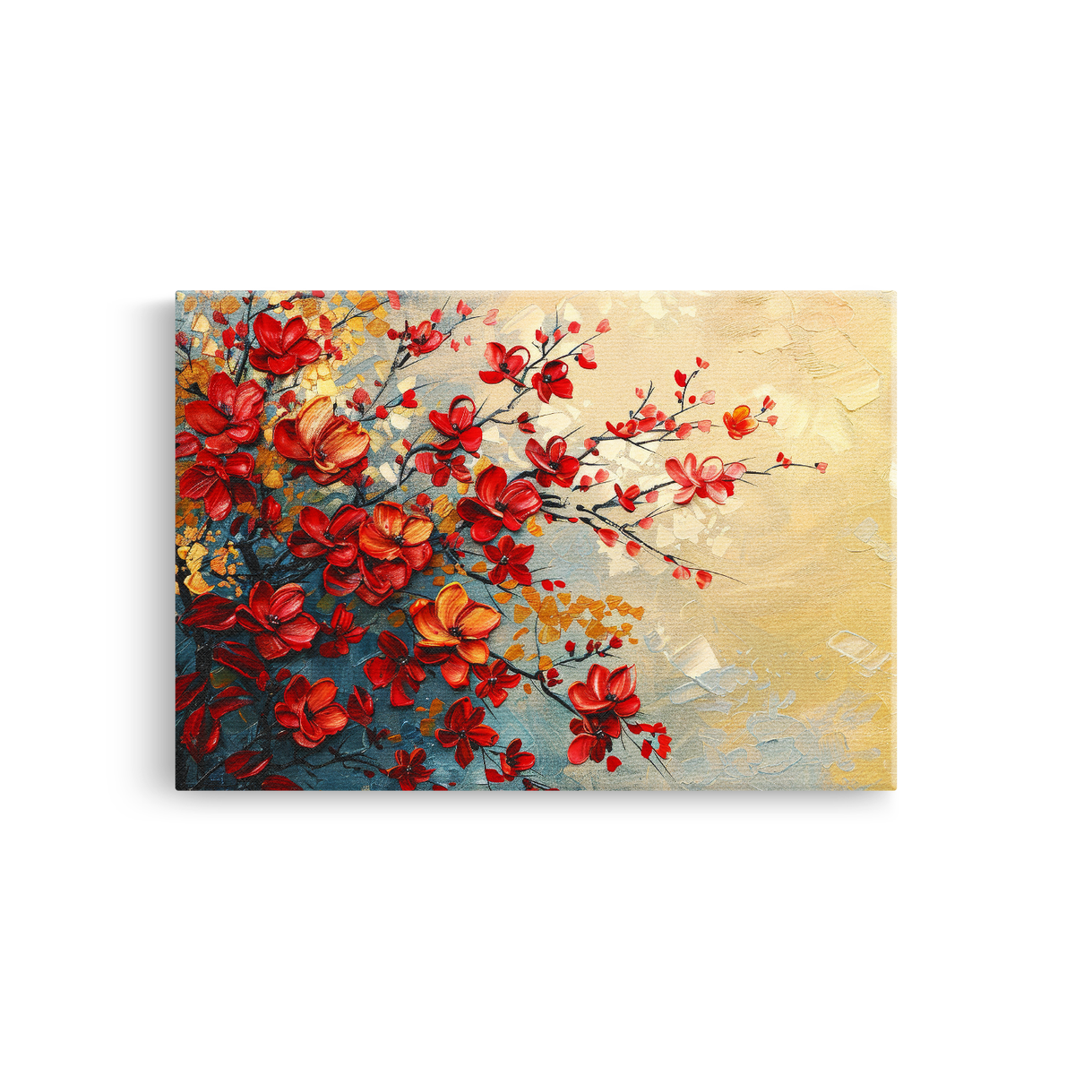Tablou-Canvas-Ramuri-Inflorite-Rosii-Pictura-Texturata-Rosu-Auriu-IPCVBST-6-Fata