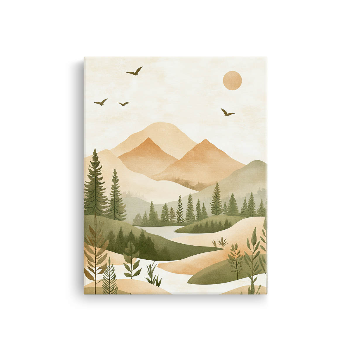 Tablou-Canvas-Serenitate-in-Natura-Stil-Japandi-Bej-Verde-IPCVBST-28-Fata