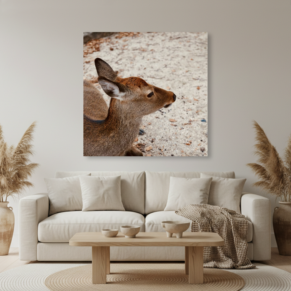 Tablou Canvas Căprioară în Moment de Relaxare, Stil Fotografic Natural, Maro-Bej IPCVANI-342