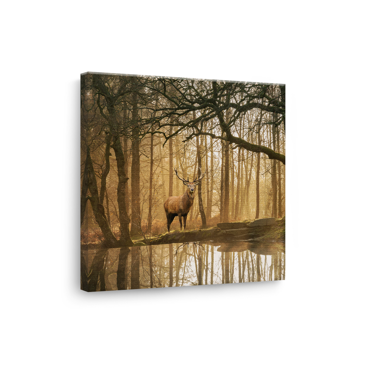 Tablou Canvas Cerb în Pădure Mistică, Stil Fotografic Cinematic, Maro-Auriu