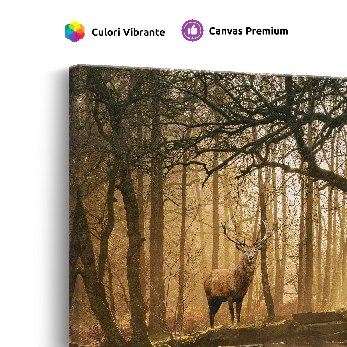 Tablou Canvas Cerb în Pădure Mistică, Stil Fotografic Cinematic, Maro-Auriu
