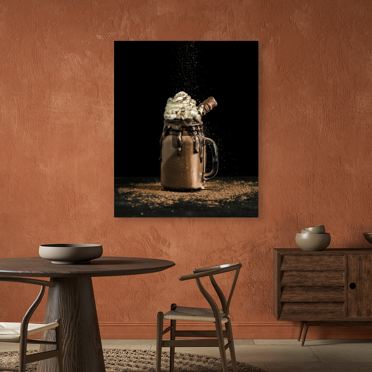 Tablou Canvas Ciocolată Caldă Decorată, Atmosferă Cozy, Maro-Negru IPCVALI-392