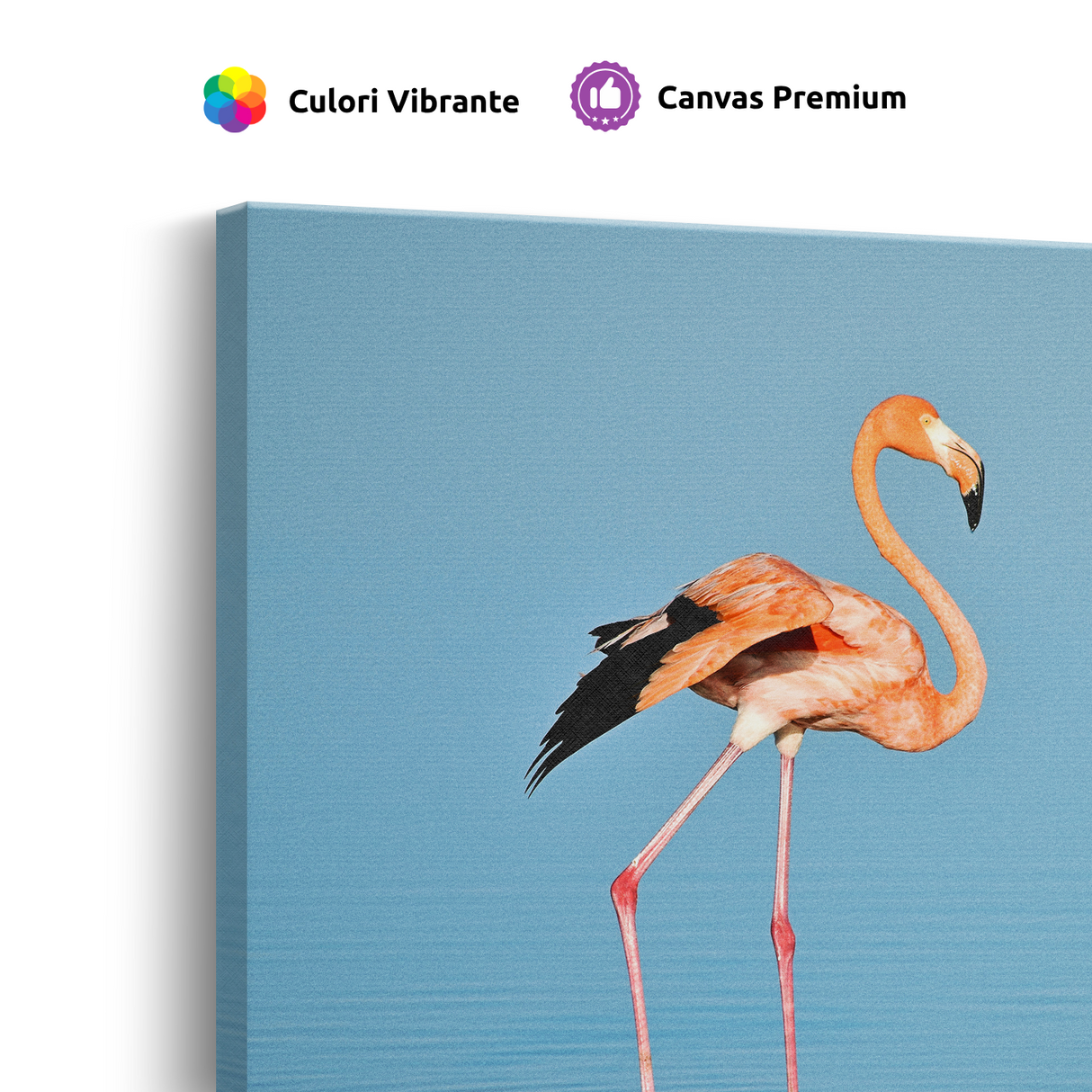 Tablou Canvas Flamingo Solitar, Compoziție Fotografică Minimalistă, Roz-Albastru