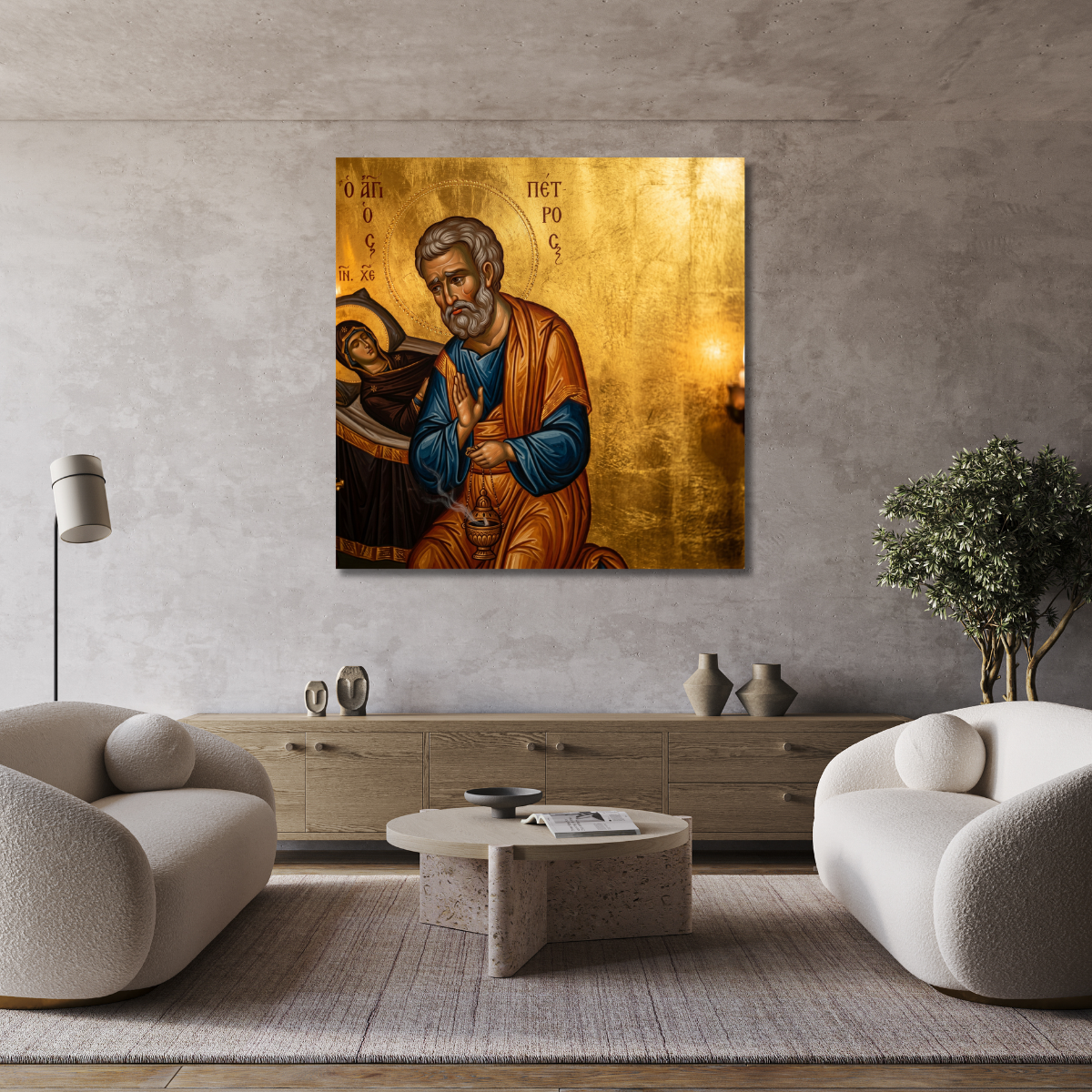 Tablou Canvas Icoană Sfântul Petru îngenunchiind în fața Fecioarei Maria - IPCVREL-527