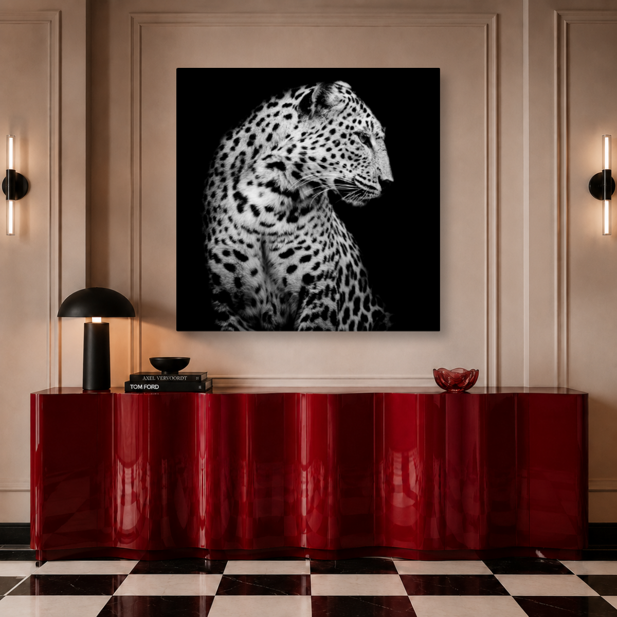 Tablou Canvas Portret Leopard în Nuanțe de Alb și Negru - IPCVBW-551