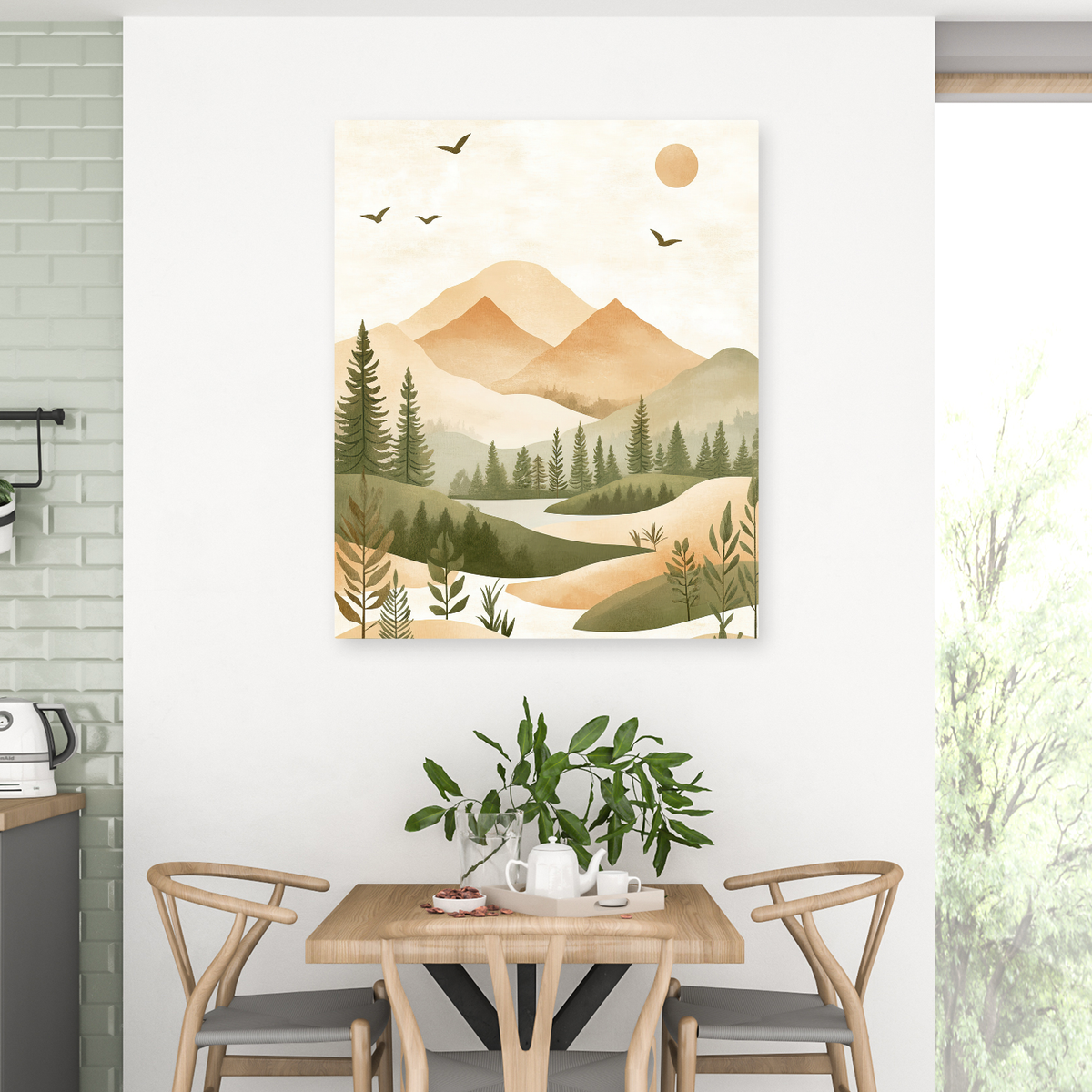 Tablou Canvas Serenitate in Natura, Stil Japandi, Bej-Verde IPCVBST-28, Dining Room