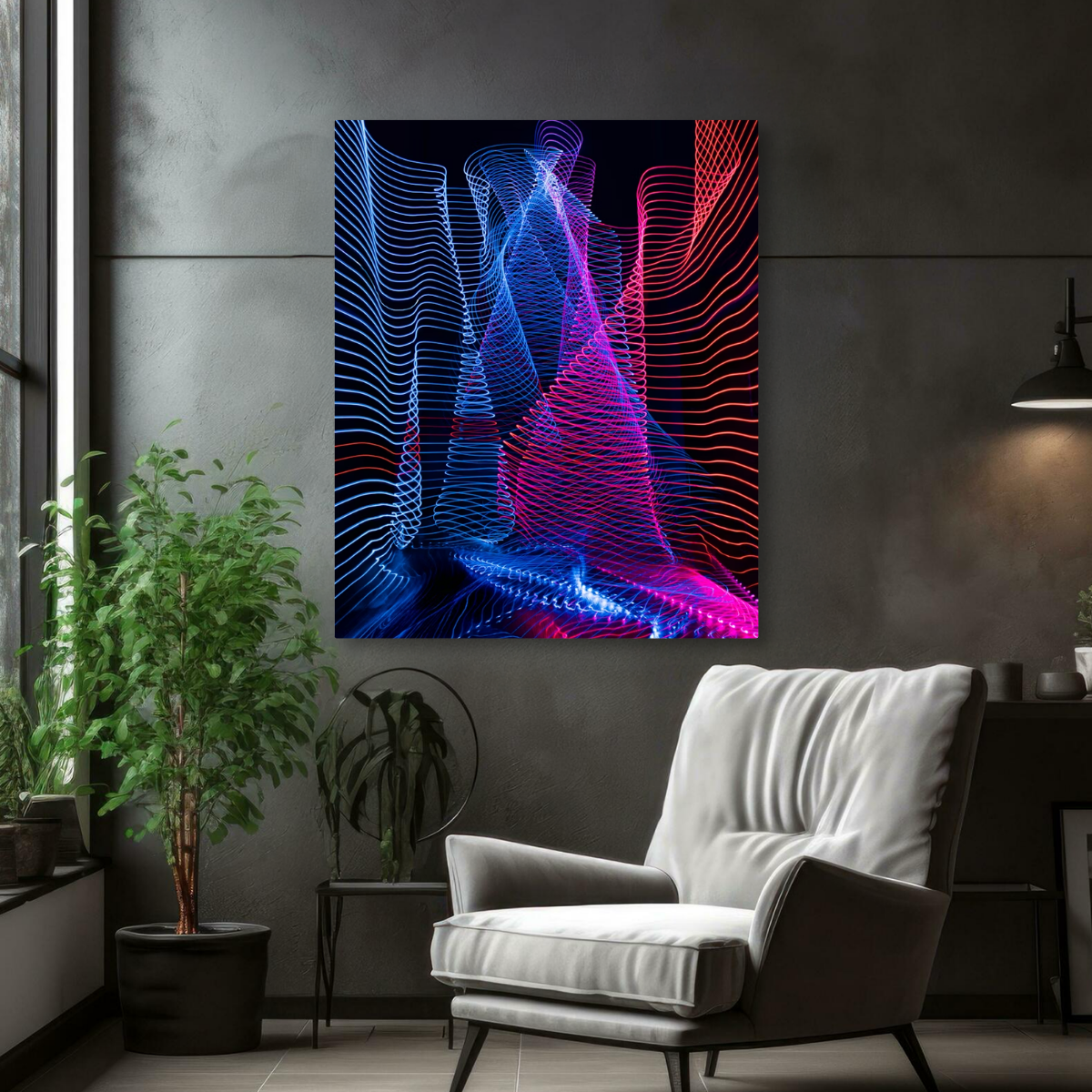 Tablou Canvas Unde Digitale Abstracte, Stil Futurist, Albastru-Roz IPCVABS-430
