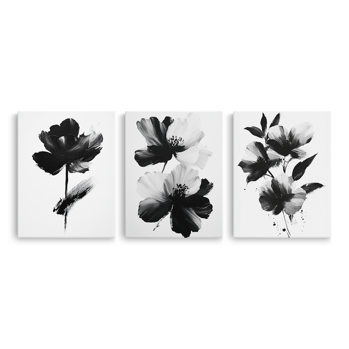 Set-3-Tablouri-Canvas-Flori-Abstracte-Pictura-Moderna-Alb-Negru-IPCVBST-23-24-25-Fata