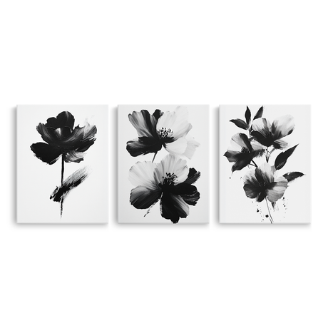 Set-3-Tablouri-Canvas-Flori-Abstracte-Pictura-Moderna-Alb-Negru-IPCVBST-23-24-25-Fata