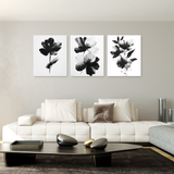 Set 3 Tablouri Canvas Flori Abstracte, Pictură Modernă, Alb-Negru IPCVBST-23-24-25 Living Room