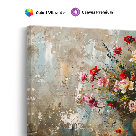 Tablou-Canvas-Aranjament-Floral-Vibrant-Pictura-Texturata-Rosu-Albastru-IPCVBST-7-Detaliu