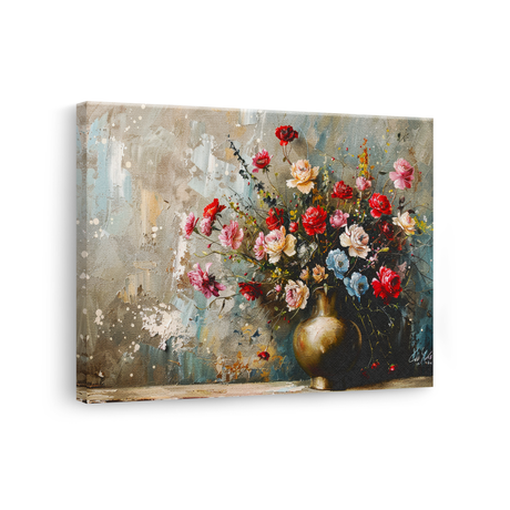 Tablou-Canvas-Aranjament-Floral-Vibrant-Pictura-Texturata-Rosu-Albastru-IPCVBST-7-Lateral