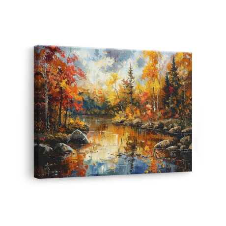 Tablou-Canvas-Armonia-Toamnei-pe-Malul-Raului-Pictura-Portocaliu-Auriu-IPCVBST-14-Lateral