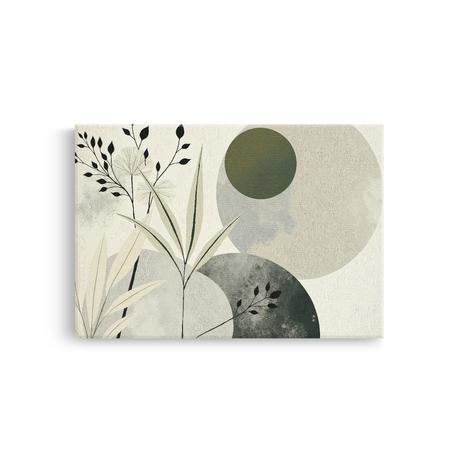 Tablou-Canvas-Artă-Botanică-Geometrică-Stil-Japandi-Verde-Bej-IPCVBST-11-Față