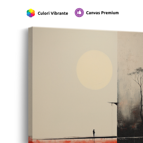Tablou Canvas Bărbat pe Marginea Lacului la Apus, în Stil Japandi, Negru – Portocaliu