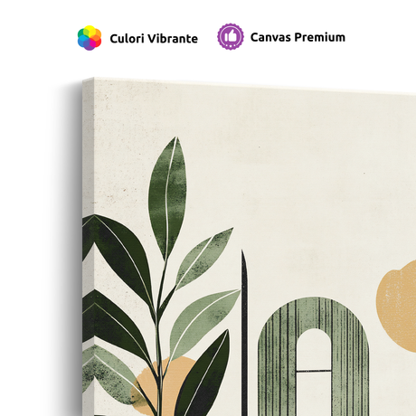 Tablou Canvas Camere cu Geamuri, Uși și Plante, în Stil Japandi, Negru – Verde