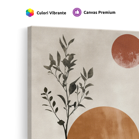Tablou Canvas Cercuri și Frunze, în Stil Japandi, Oliv – Portocaliu