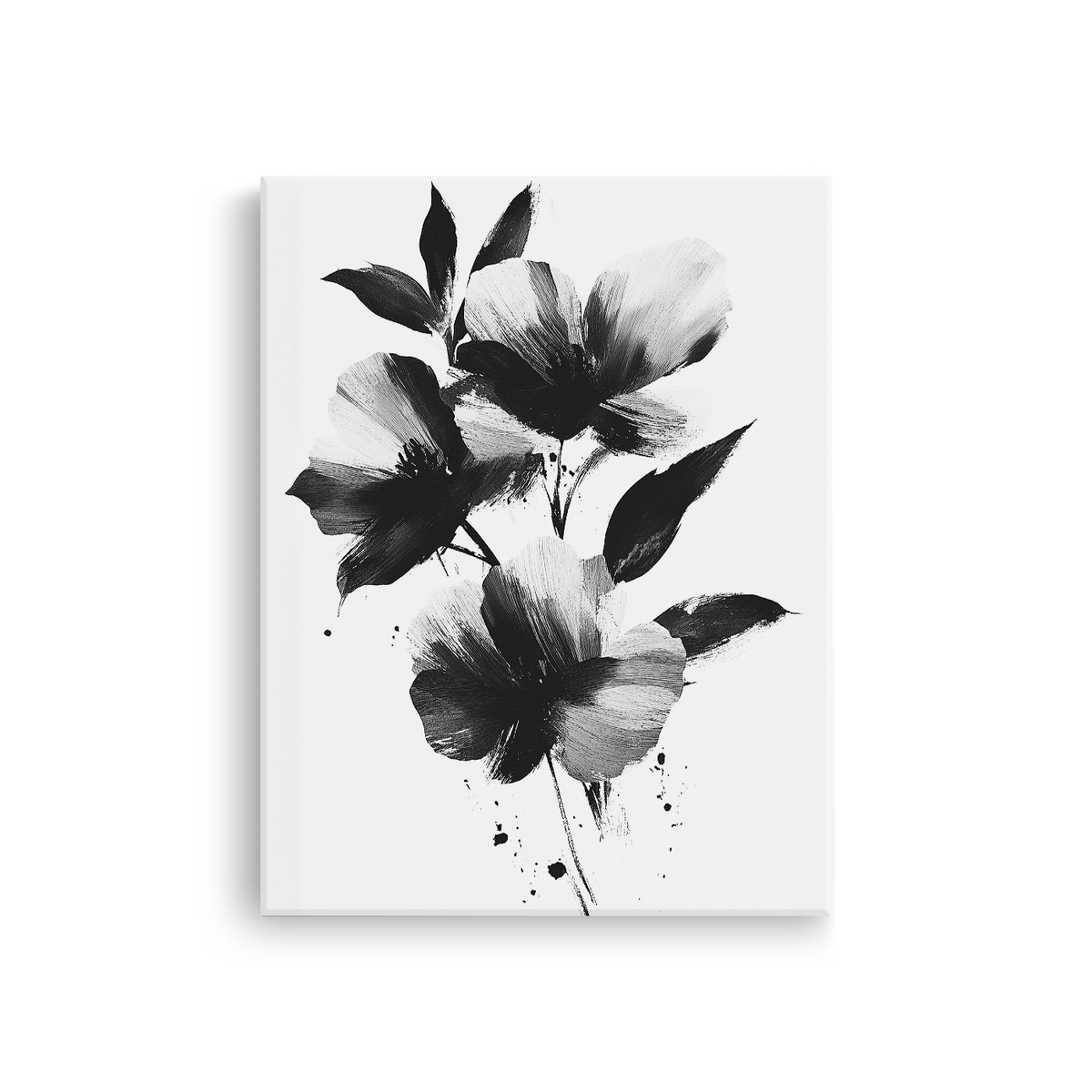 Tablou-Canvas-Compozitie-Florala-Expresiva-Pictura-Moderna-Alb-Negru-IPCVBST-24-Fata