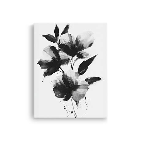 Tablou-Canvas-Compozitie-Florala-Expresiva-Pictura-Moderna-Alb-Negru-IPCVBST-24-Fata