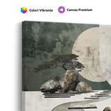 Tablou Canvas Copac Japonez, Râu și Pietre, în Stil Japandi, Bej – Gri