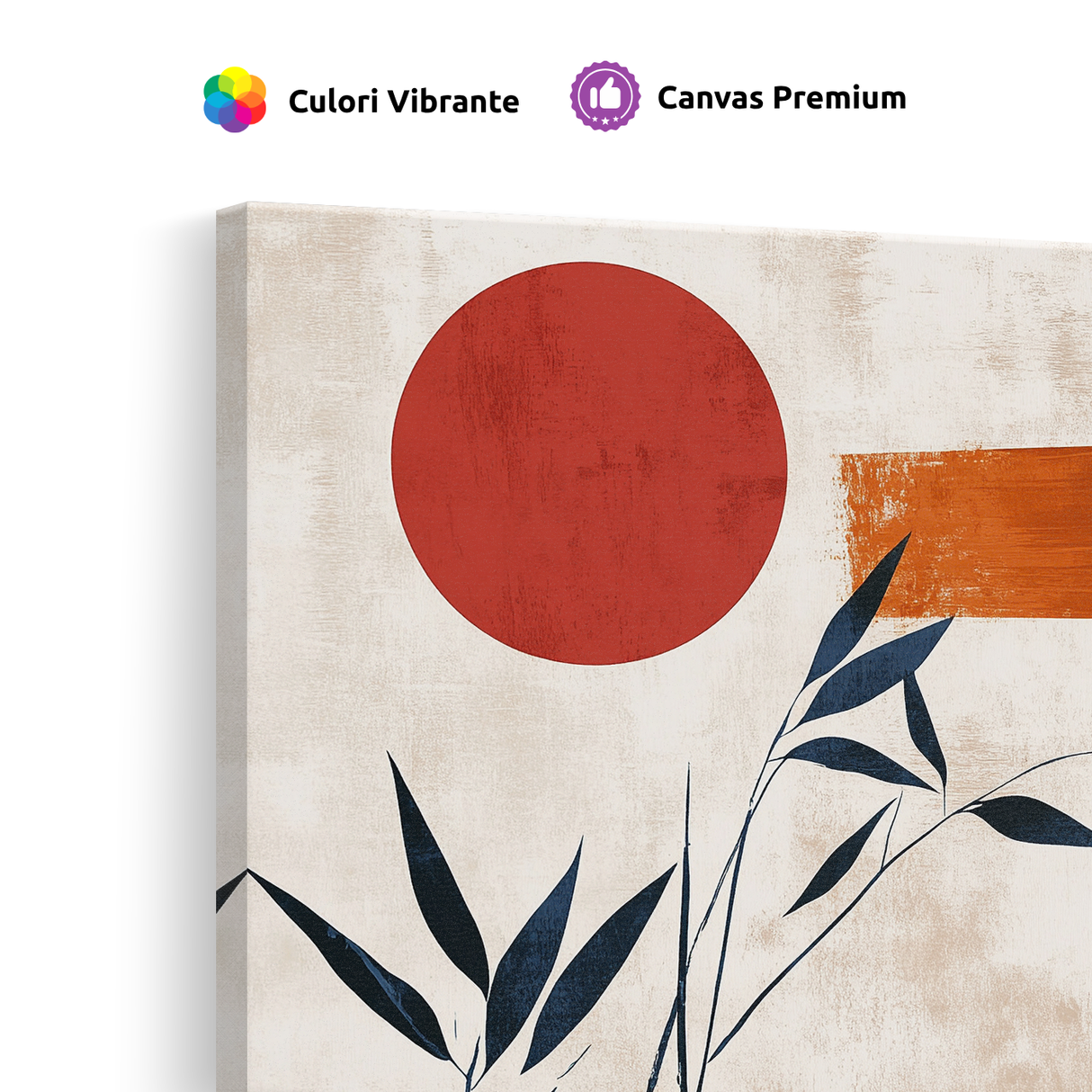 Tablou Canvas Deal sub Apus și Plante, în Stil Japandi, Albastru – Portocaliu