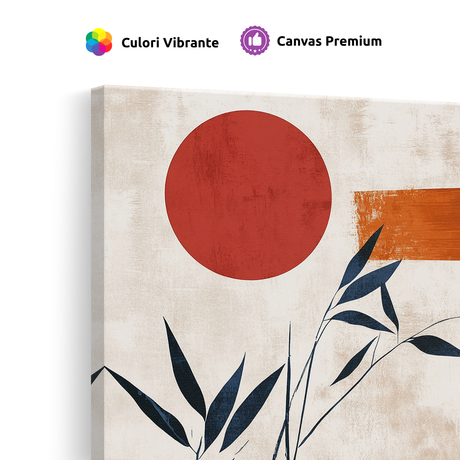 Tablou Canvas Deal sub Apus și Plante, în Stil Japandi, Albastru – Portocaliu