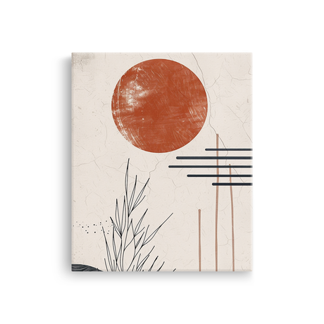 Tablou Canvas Forme Abstracte Diverse, în Stil Japandi, Gri – Portocaliu