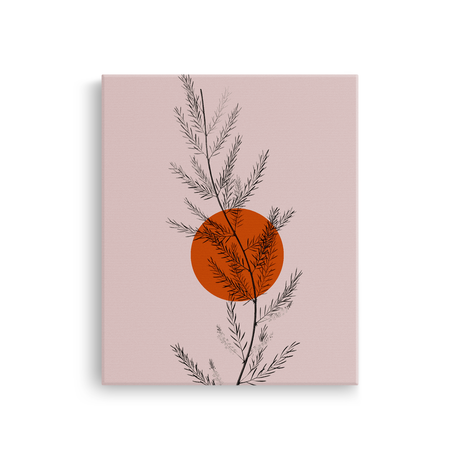 Tablou Canvas Forme Abstracte și Plante, în Stil Japandi, Roz – Portocaliu