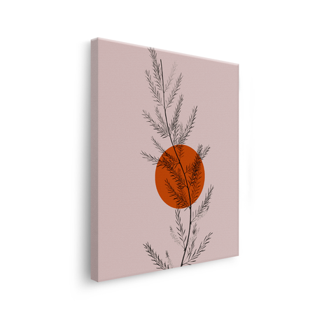 Tablou Canvas Forme Abstracte și Plante, în Stil Japandi, Roz – Portocaliu