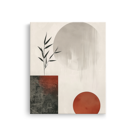 Tablou Canvas Forme abstracte și Frunze, în Stil Japandi, Negru – Terracotta
