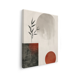 Tablou Canvas Forme abstracte și Frunze, în Stil Japandi, Negru – Terracotta