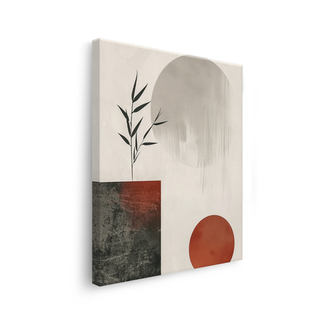 Tablou Canvas Forme abstracte și Frunze, în Stil Japandi, Negru – Terracotta