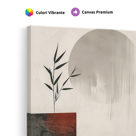 Tablou Canvas Forme abstracte și Frunze, în Stil Japandi, Negru – Terracotta