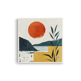 Tablou Canvas Munți și Soare la Apus, în Stil Japandi, Verde – Portocaliu