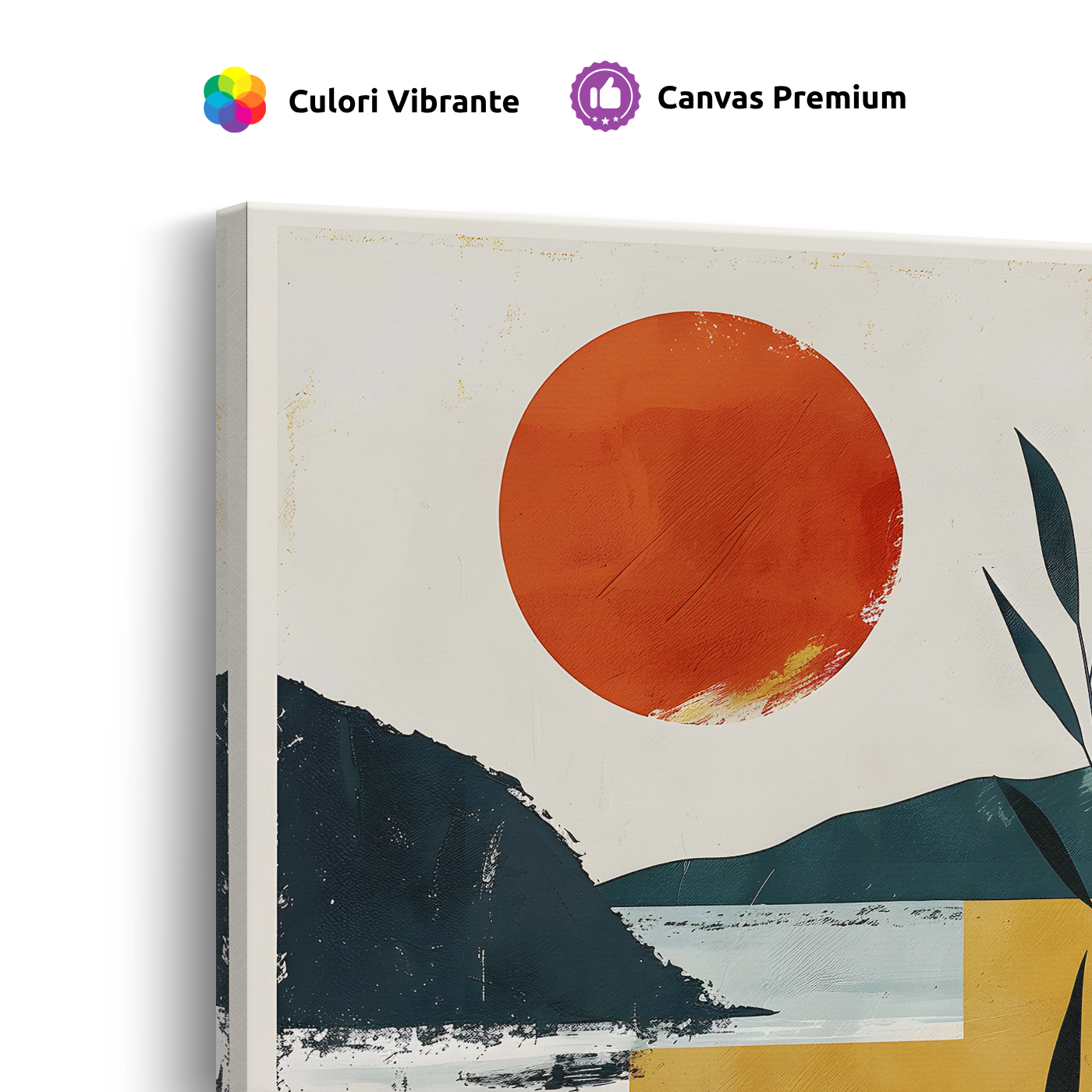 Tablou Canvas Munți și Soare la Apus, în Stil Japandi, Verde – Portocaliu