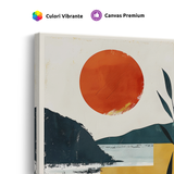 Tablou Canvas Munți și Soare la Apus, în Stil Japandi, Verde – Portocaliu