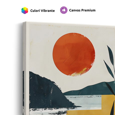 Tablou Canvas Munți și Soare la Apus, în Stil Japandi, Verde – Portocaliu