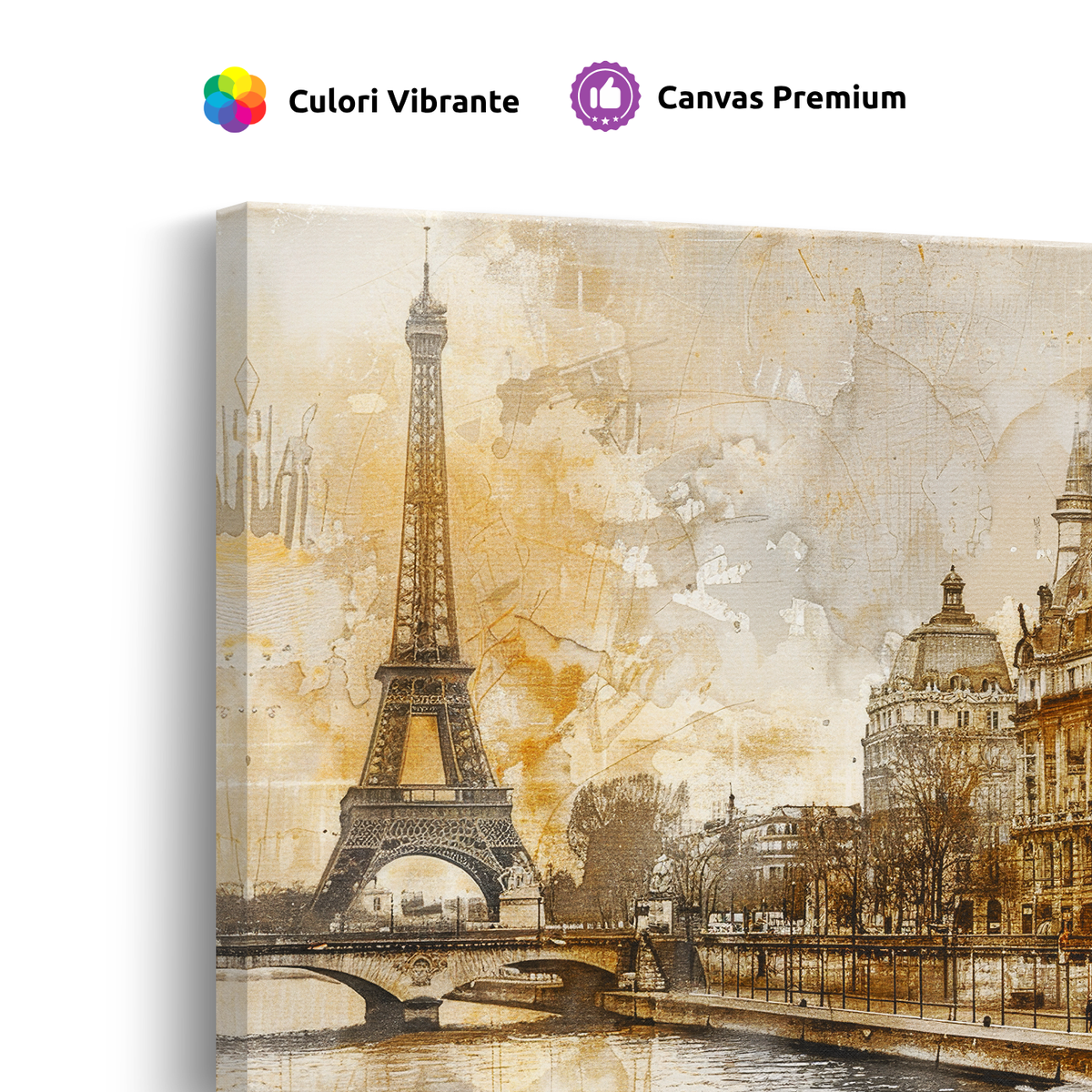 Tablou-Canvas-Peisaj-Parizian-Vintage-Turnul-Eiffel-Sepia-Auriu-IPCVBST-2-Detaliu