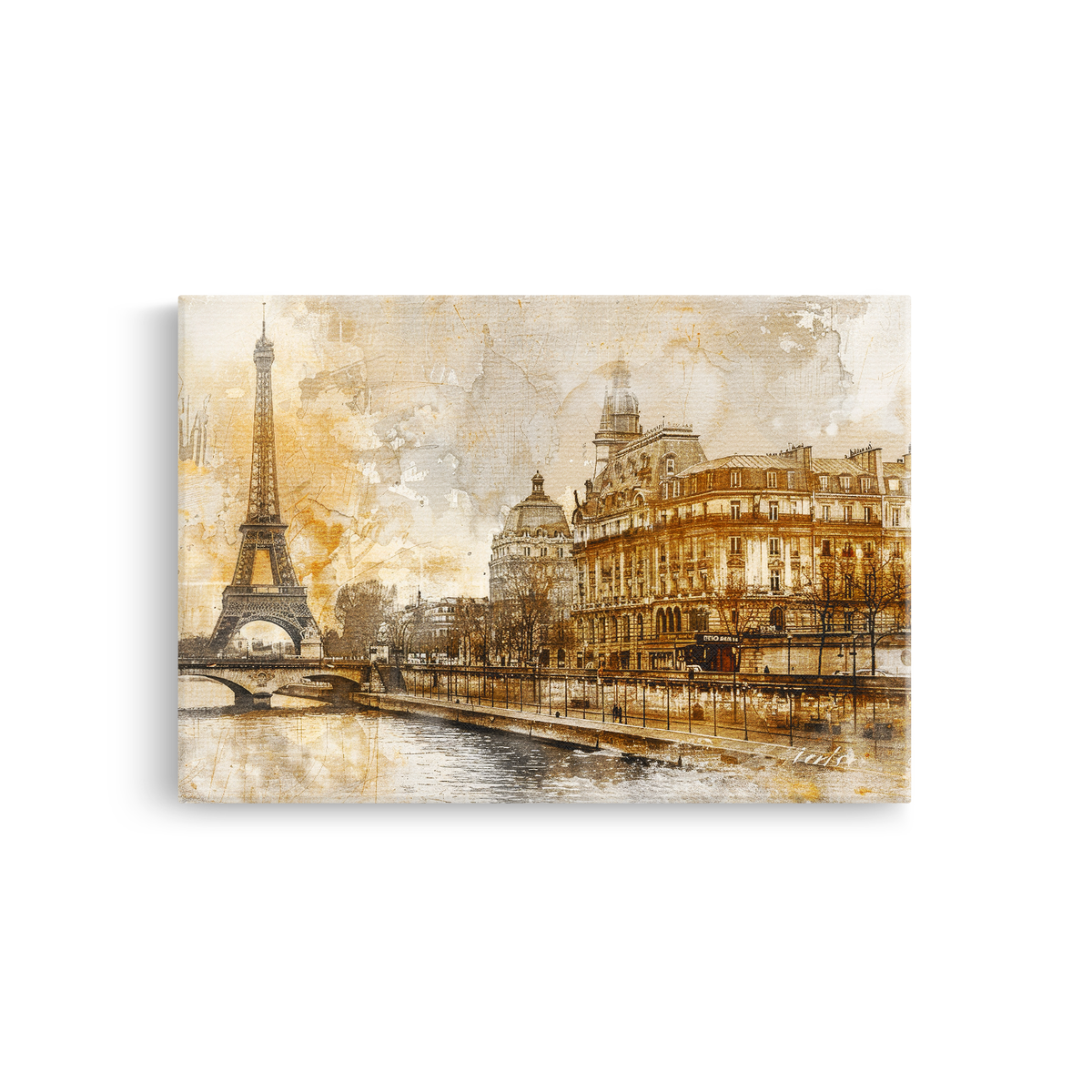 Tablou-Canvas-Peisaj-Parizian-Vintage-Turnul-Eiffel-Sepia-Auriu-IPCVBST-2-Fata