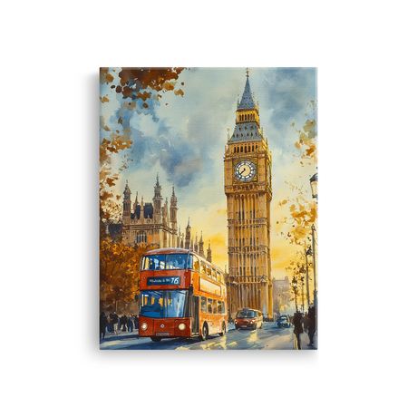 Tablou-Canvas-Peisaj-Urban-Londonez-cu-Big-Ben-Acuarela-Albastru-Portocaliu-IPCVBST-20-Fata