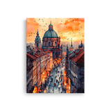 Tablou-Canvas-Peisaj-Urban-la-Apus-Acuarela-Portocaliu-Albastru-IPCVBST-22-Fata