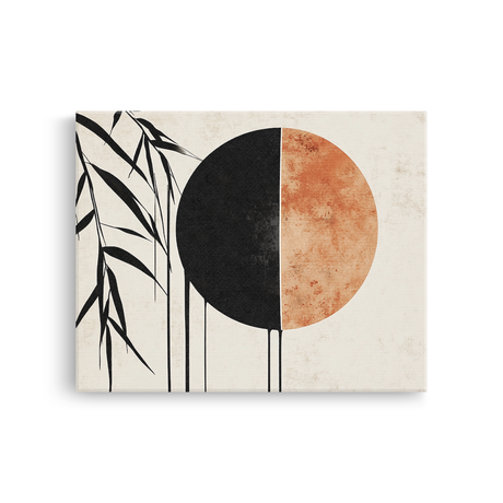 Tablou Canvas Plante Curgătoare și Forme, în Stil Japandi, Negru – Portocaliu