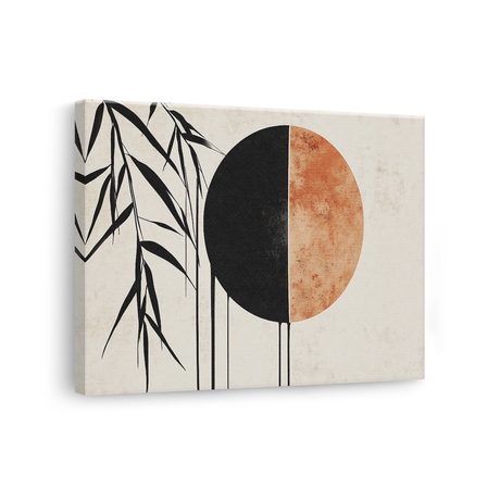 Tablou Canvas Plante Curgătoare și Forme, în Stil Japandi, Negru – Portocaliu