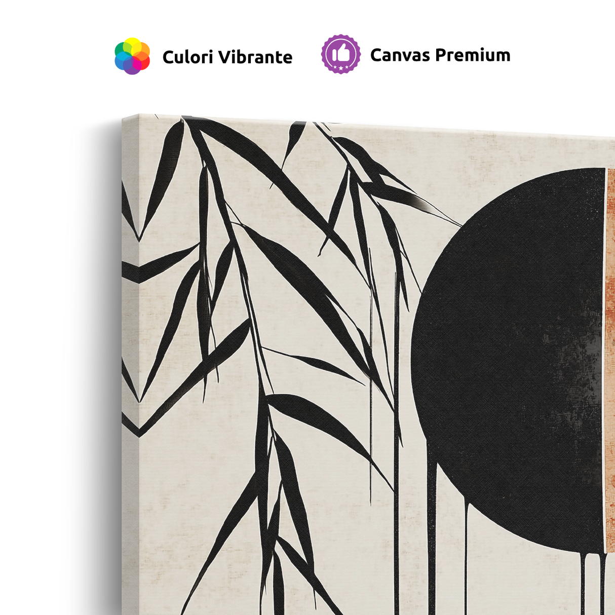 Tablou Canvas Plante Curgătoare și Forme, în Stil Japandi, Negru – Portocaliu
