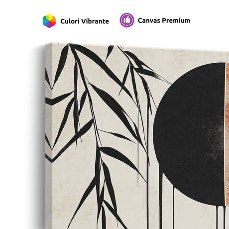 Tablou Canvas Plante Curgătoare și Forme, în Stil Japandi, Negru – Portocaliu