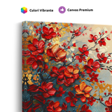 Tablou-Canvas-Ramuri-Inflorite-Rosii-Pictura-Texturata-Rosu-Auriu-IPCVBST-6-Detaliu