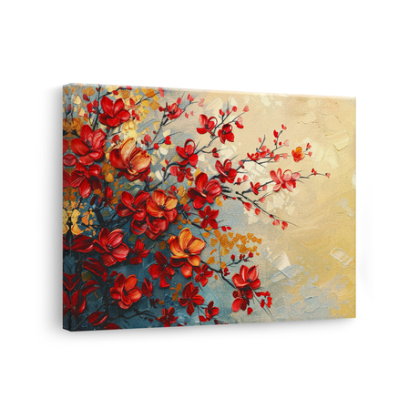 Tablou-Canvas-Ramuri-Inflorite-Rosii-Pictura-Texturata-Rosu-Auriu-IPCVBST-6-Lateral