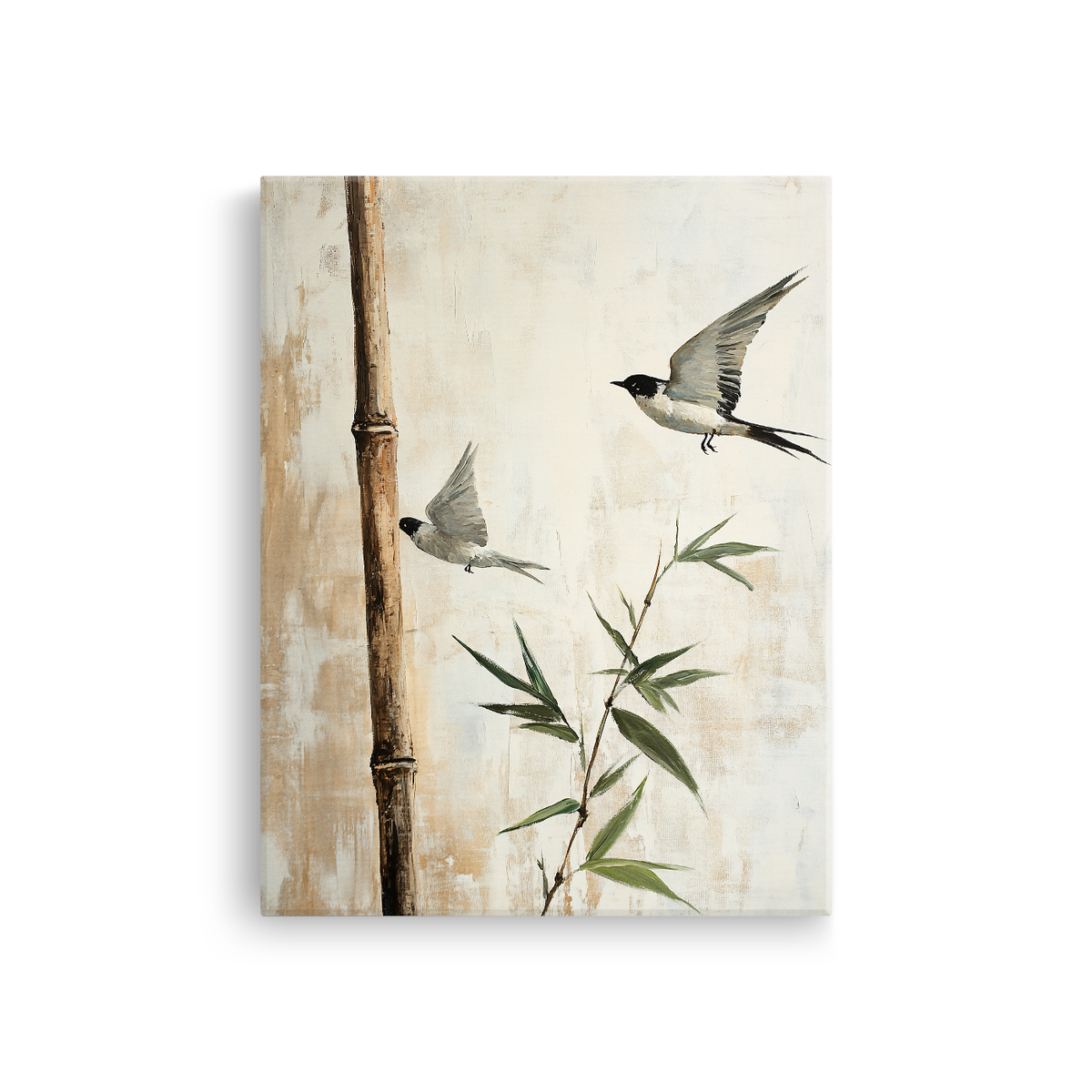 Tablou-Canvas-Randunele-in-Armonia-Naturii-Stil-Oriental-Bej-Verde-IPCVBST-17-Fata